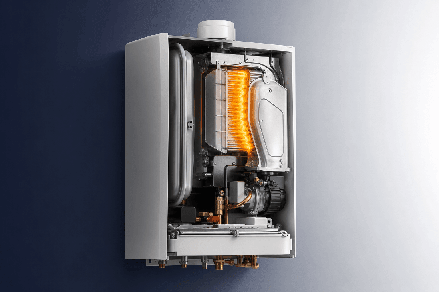 Technical boiler cutaway highlighting diagnostic fault areas for professional boiler repair